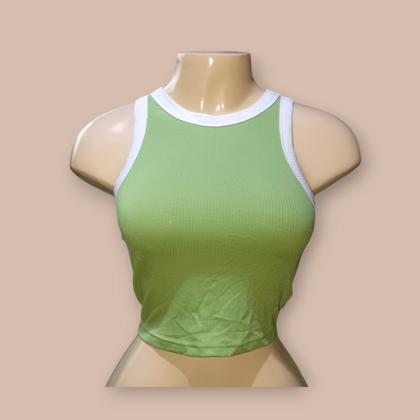 Green crop top with white lining