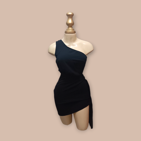 One-shoulder dress with knot Black