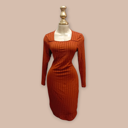 Brown Square neck dress