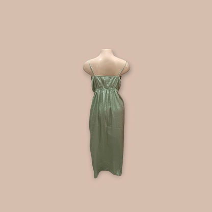 Midi green satin sleeves dress